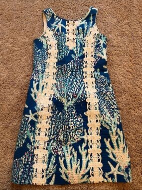 Lilly Pulitzer Blue Coral White Lace Dress